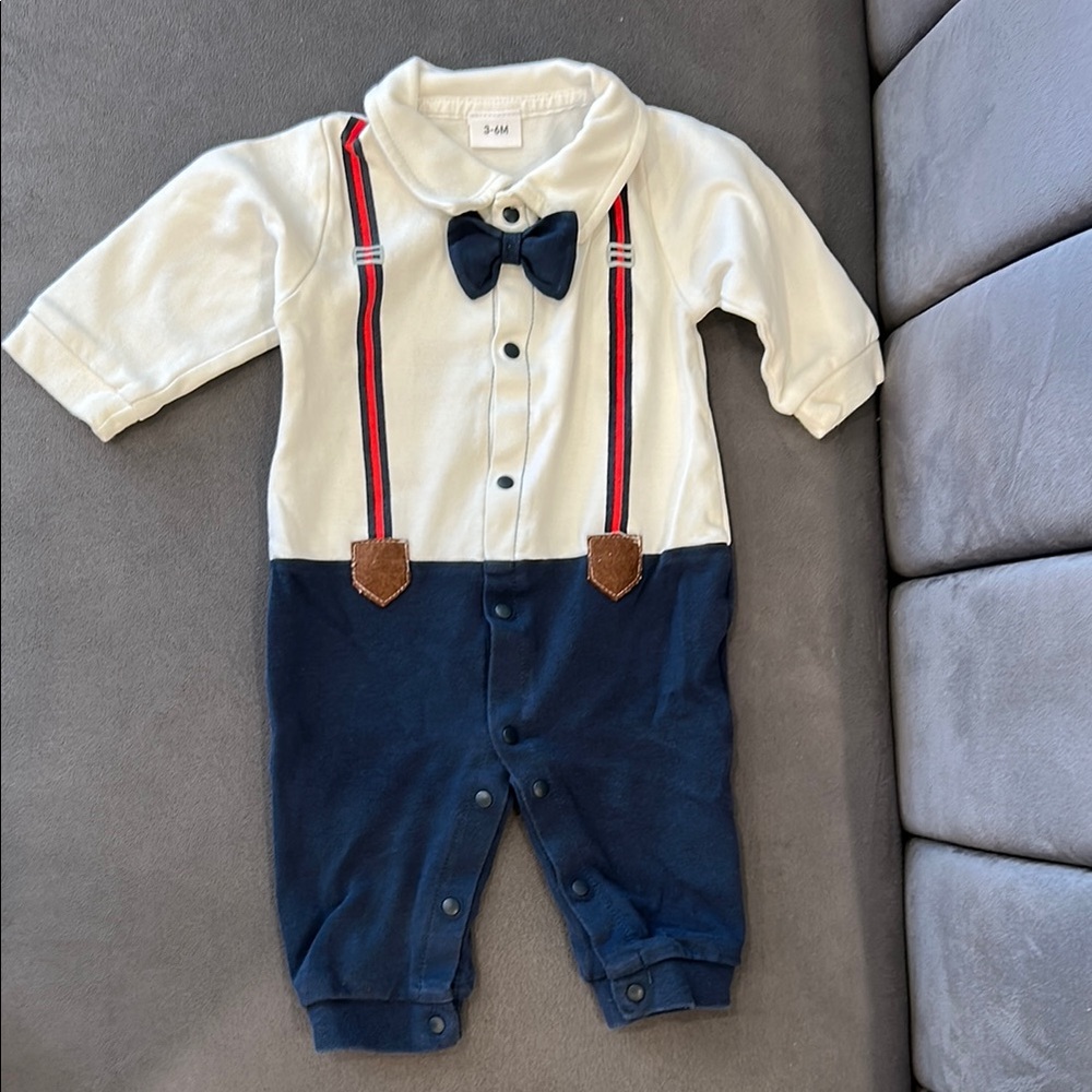 Baby Onesie with Bow Tie and Suspenders